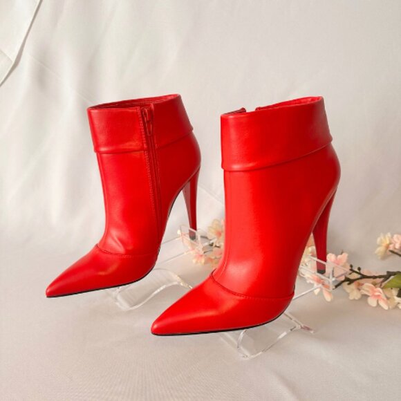 Turn Up the Heat in Red Cuffed High-Heeled Booties NWOT - Picture 2 of 8